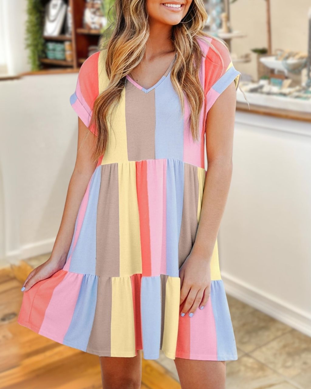 Multi-color Patchwork Mini Dress