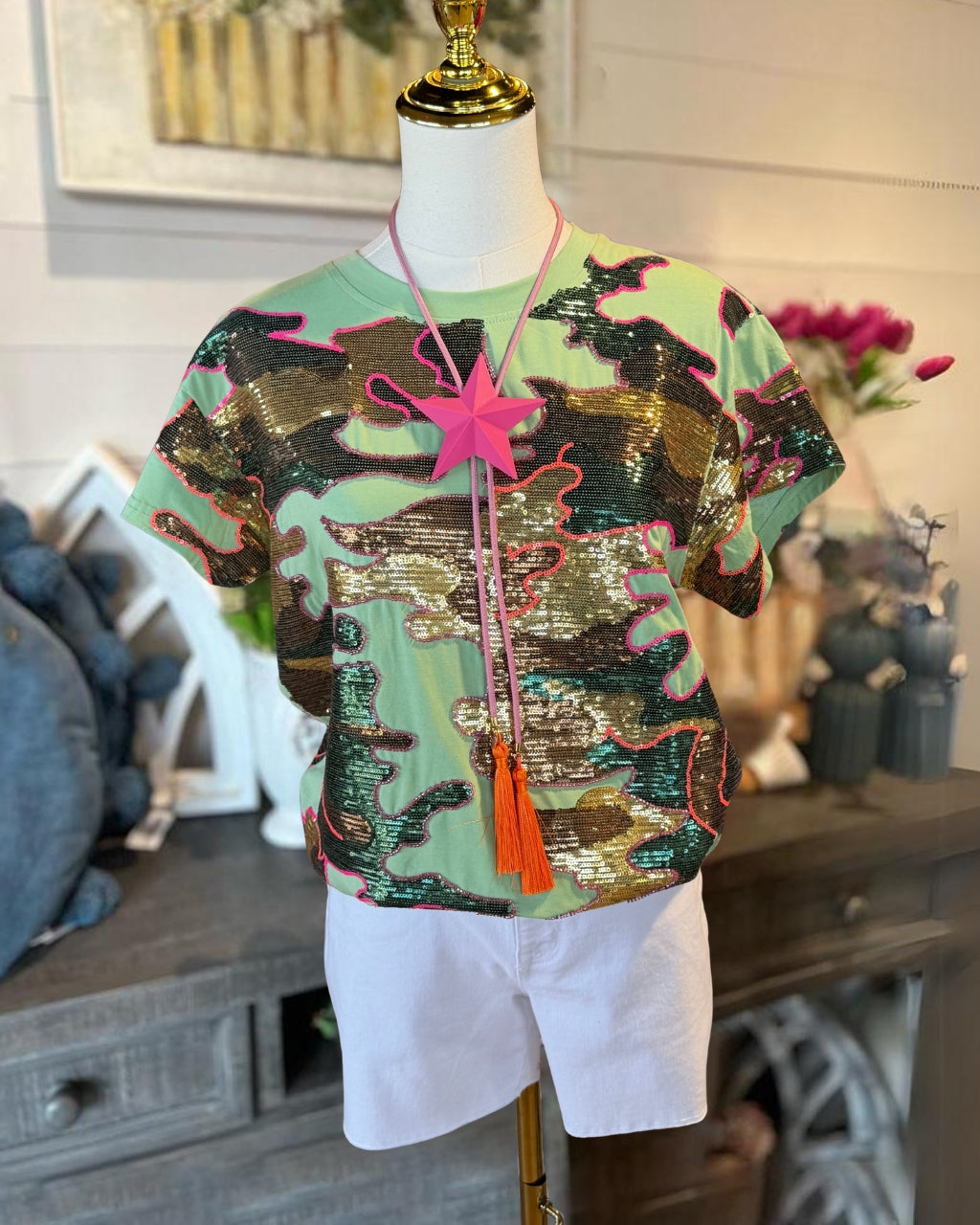 Sequin Sparkle Camo Tee