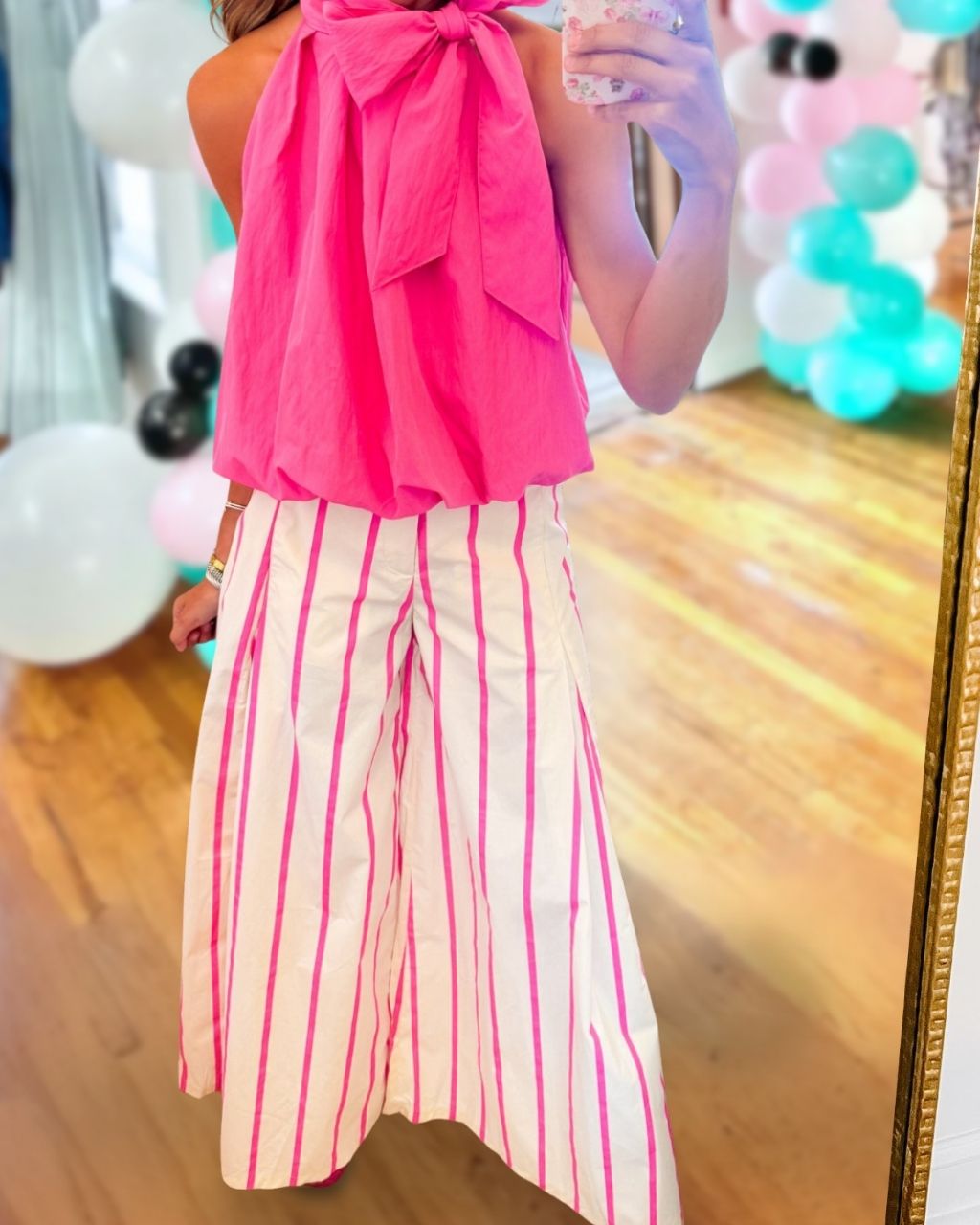 Striped Satin Wide-leg Pants