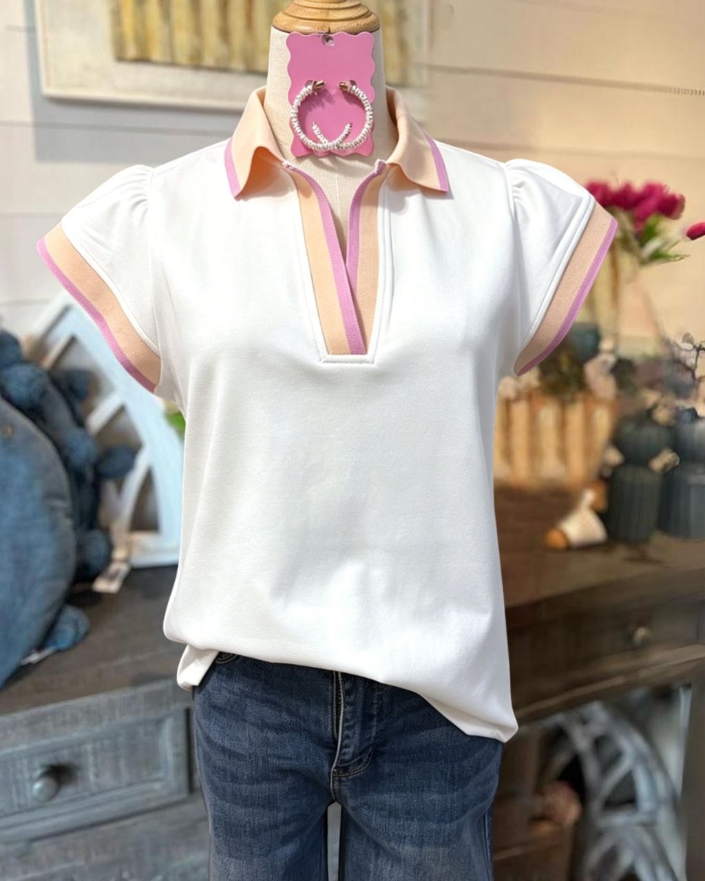 Color-blocked Collared Polo Top