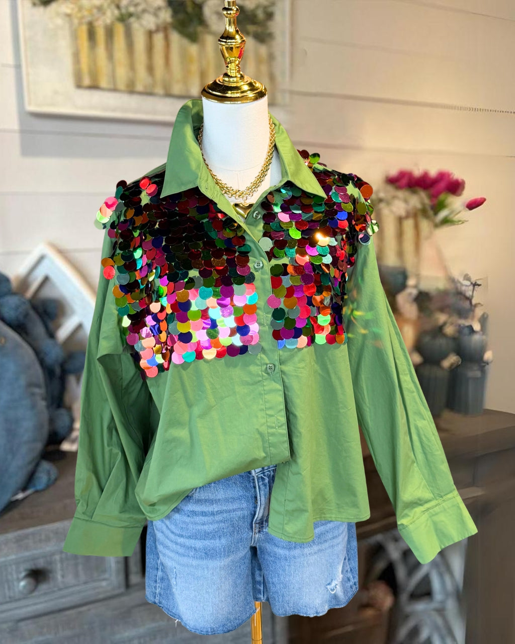 Colorful Paillette Sequin Blouse