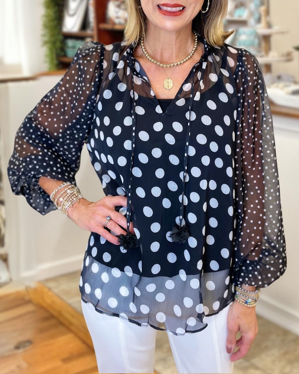 Polka Dot Chiffon Cover-up Top