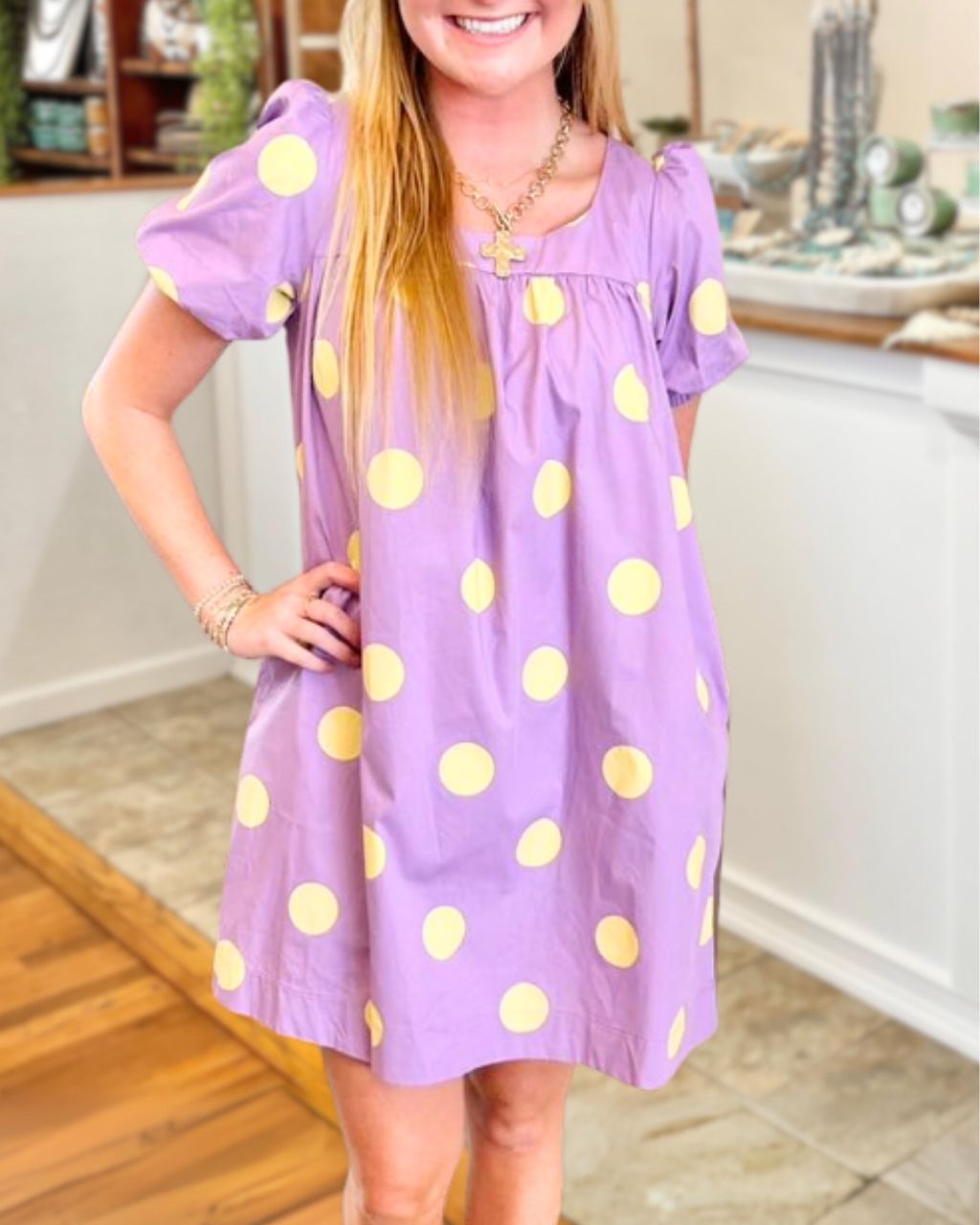 Polka-dot Puff-sleeve Mini Dress