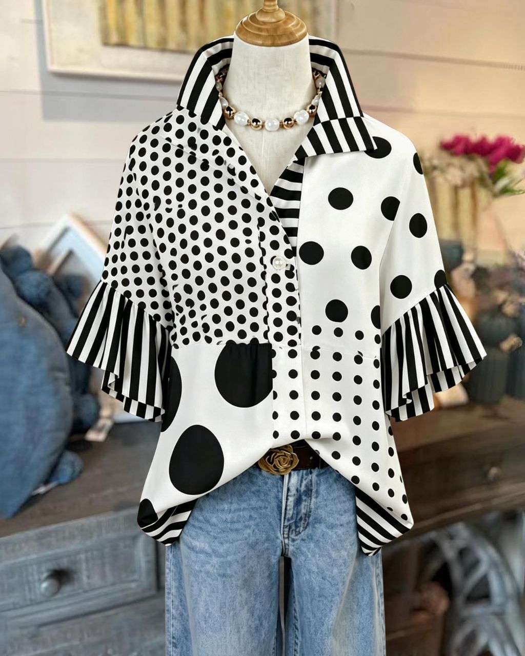 Unique Polka Dot Patchwork Top