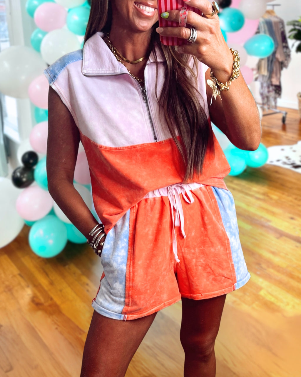 Color-blocked Washed Distressed Set