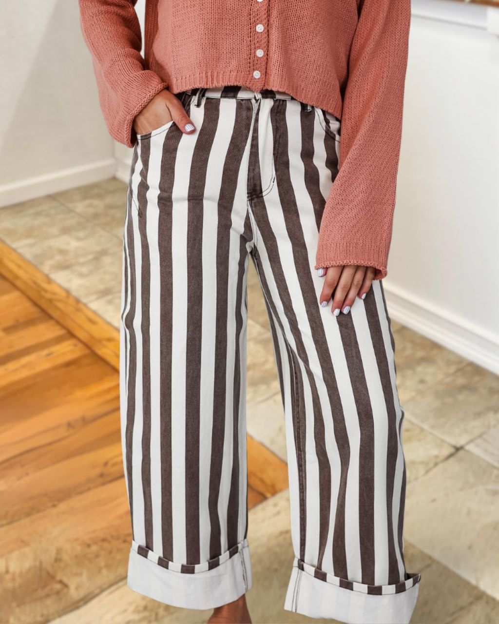 Stylish Vertical Striped Wide Leg Pants