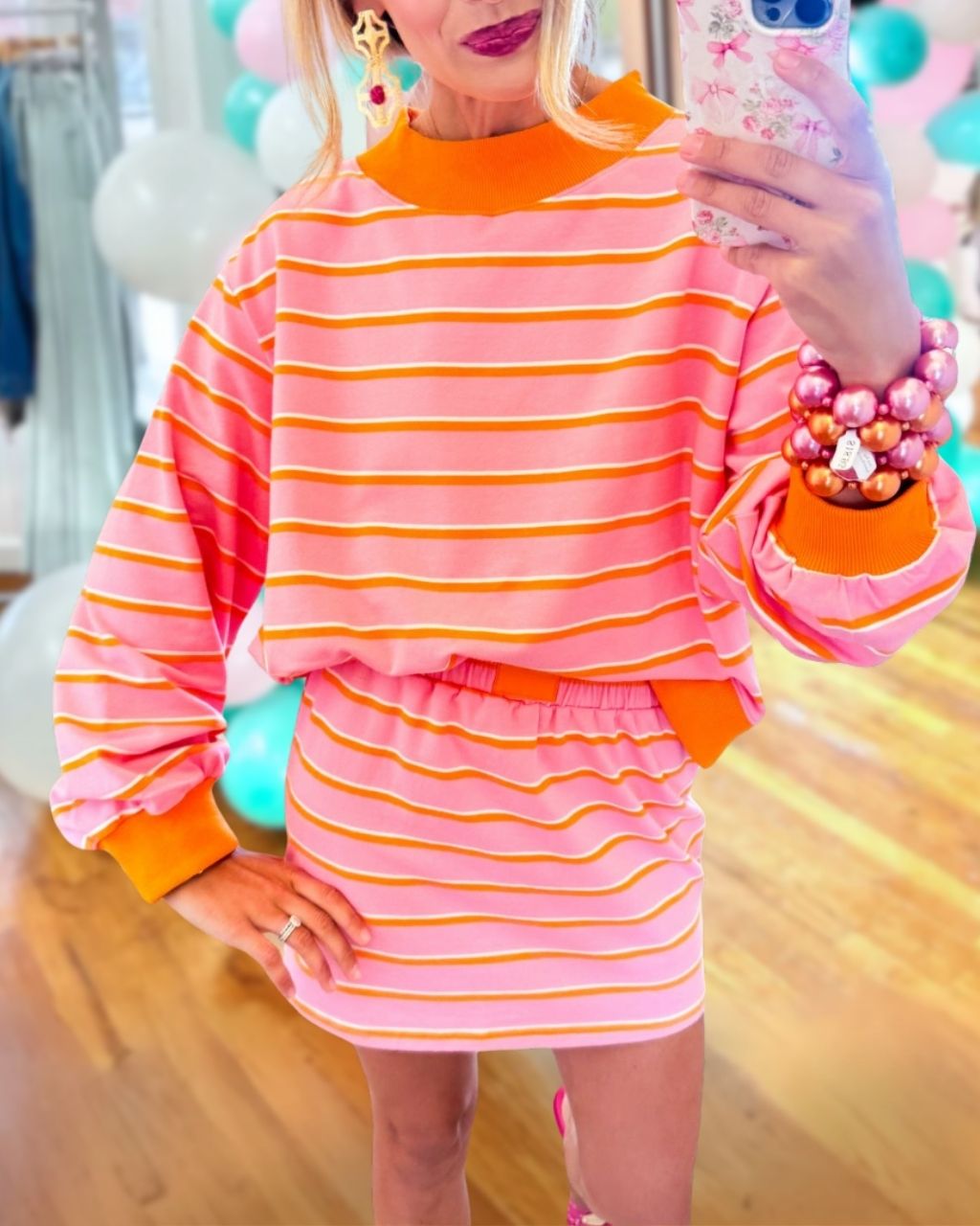 Color-blocked Striped Mini Skirt Set