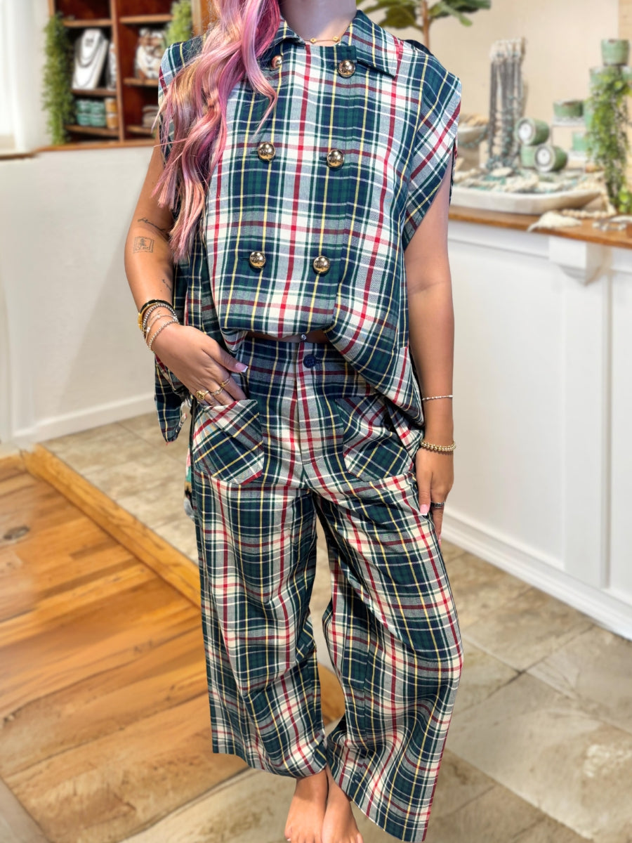 Retro Plaid Double-Breasted Set