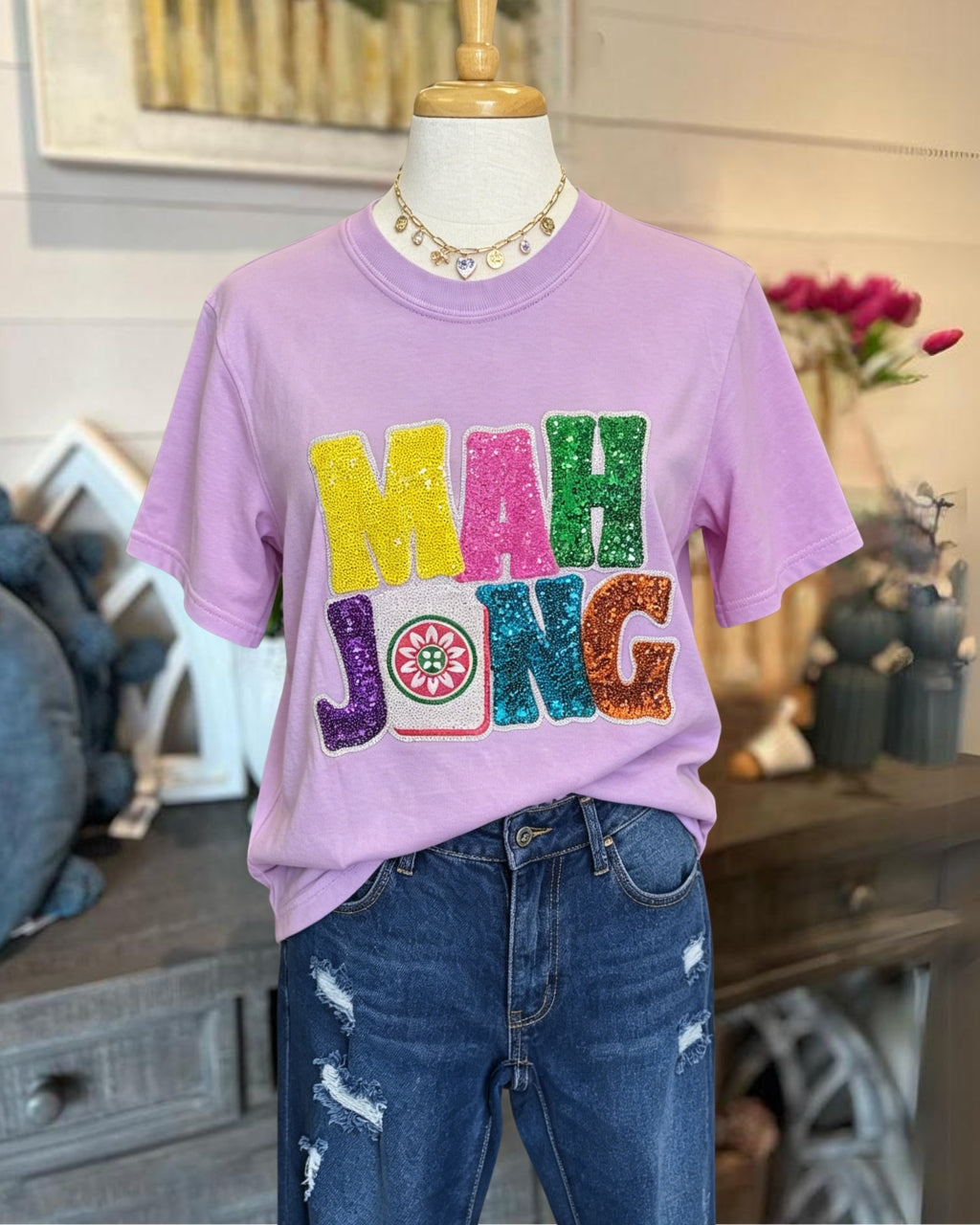 Colorful Mahjong Sequined Tee