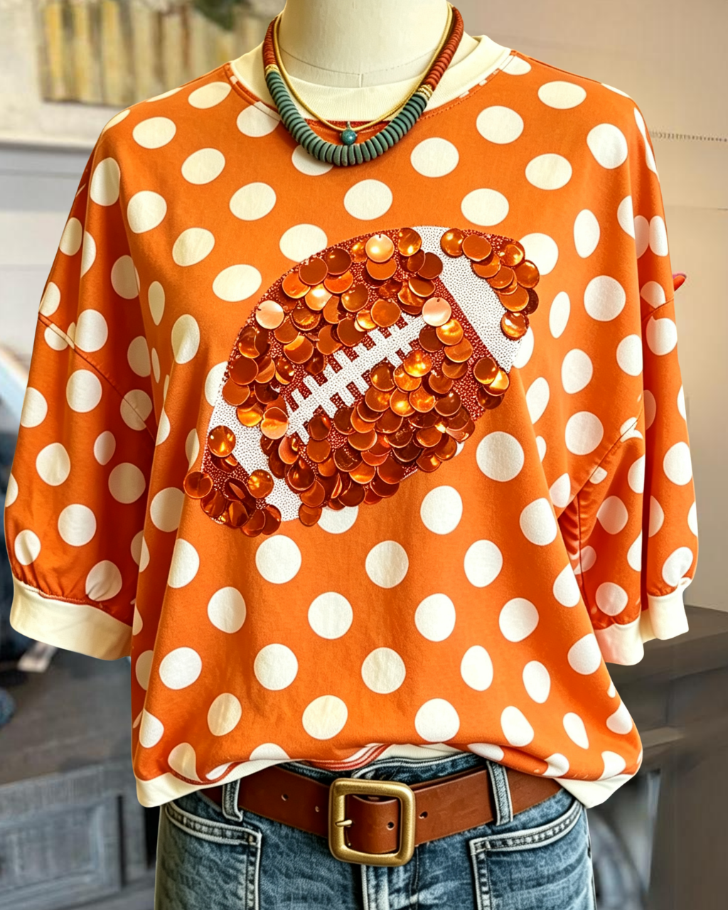 American Football Sequined Polka Dot T-shirt