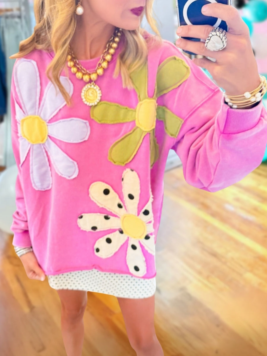 Large Floral Embroidered Appliqué Pullover