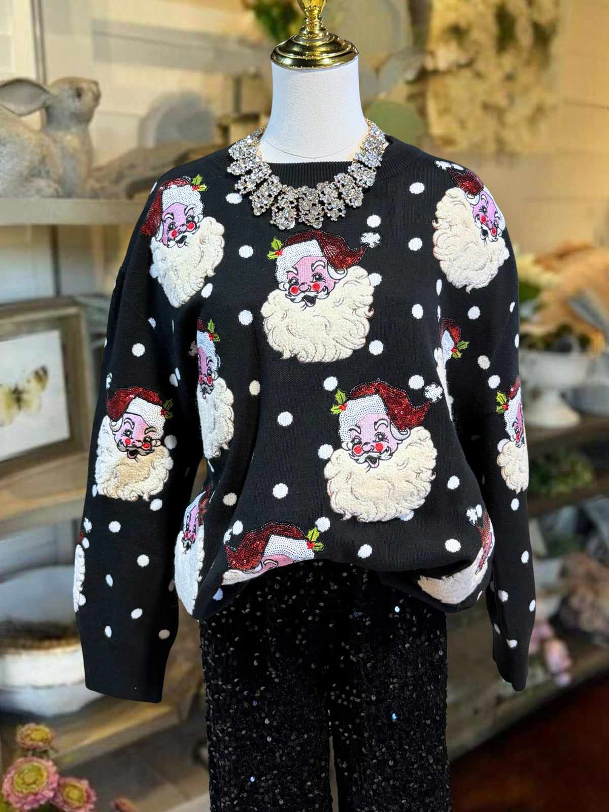 Santa Claus Polka-Dot Sequin Pullover