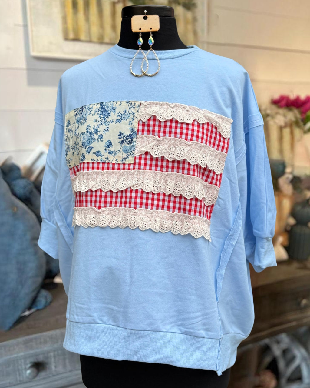 Flag Lace-Trimmed Top