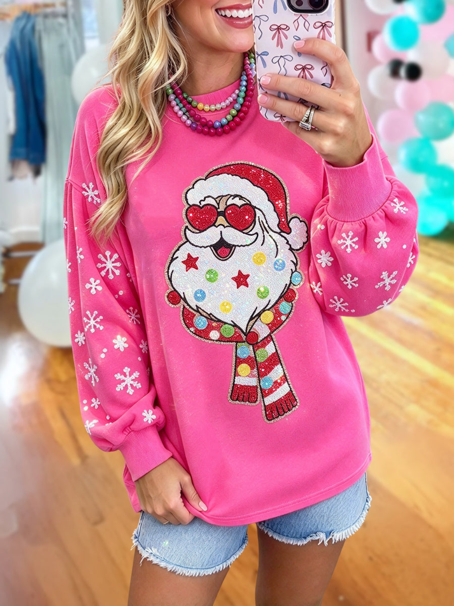 Santa Claus Snowflake Sequin Pullover