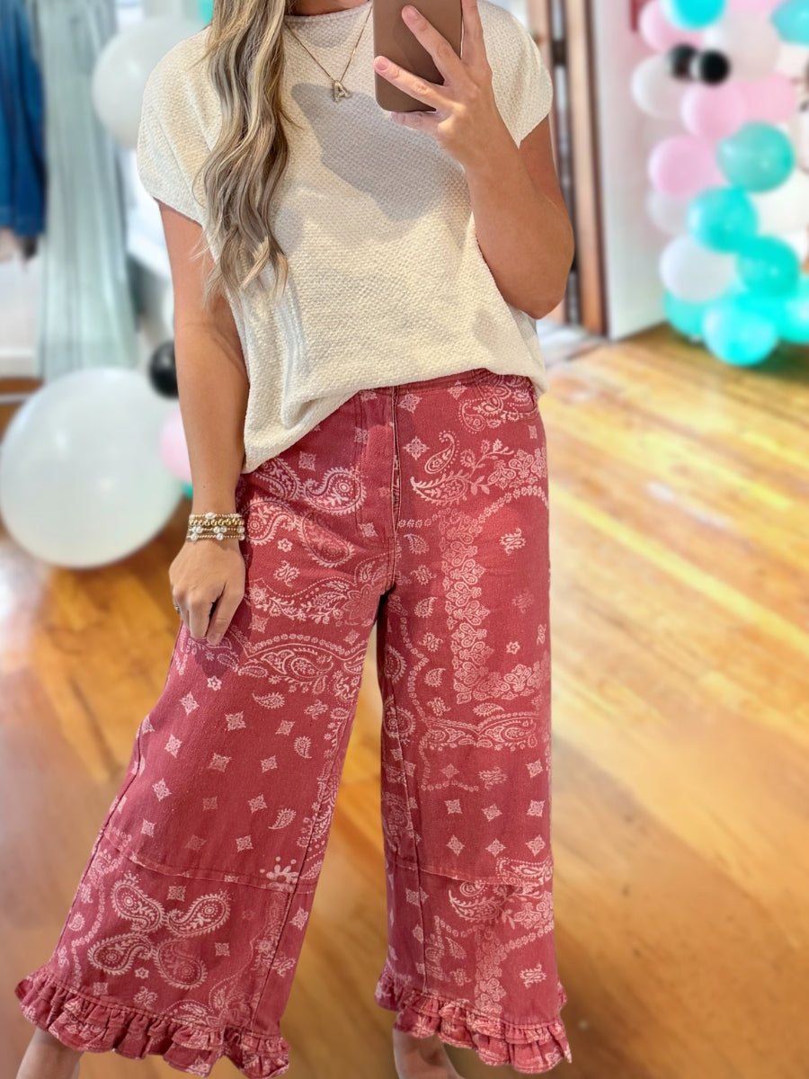 Retro Paisley Ruffle Pants