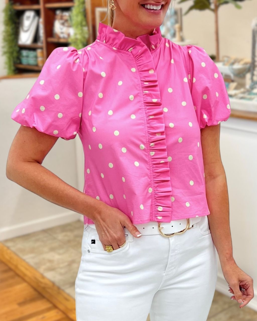 Polka-dot Ruffled Poplin Top
