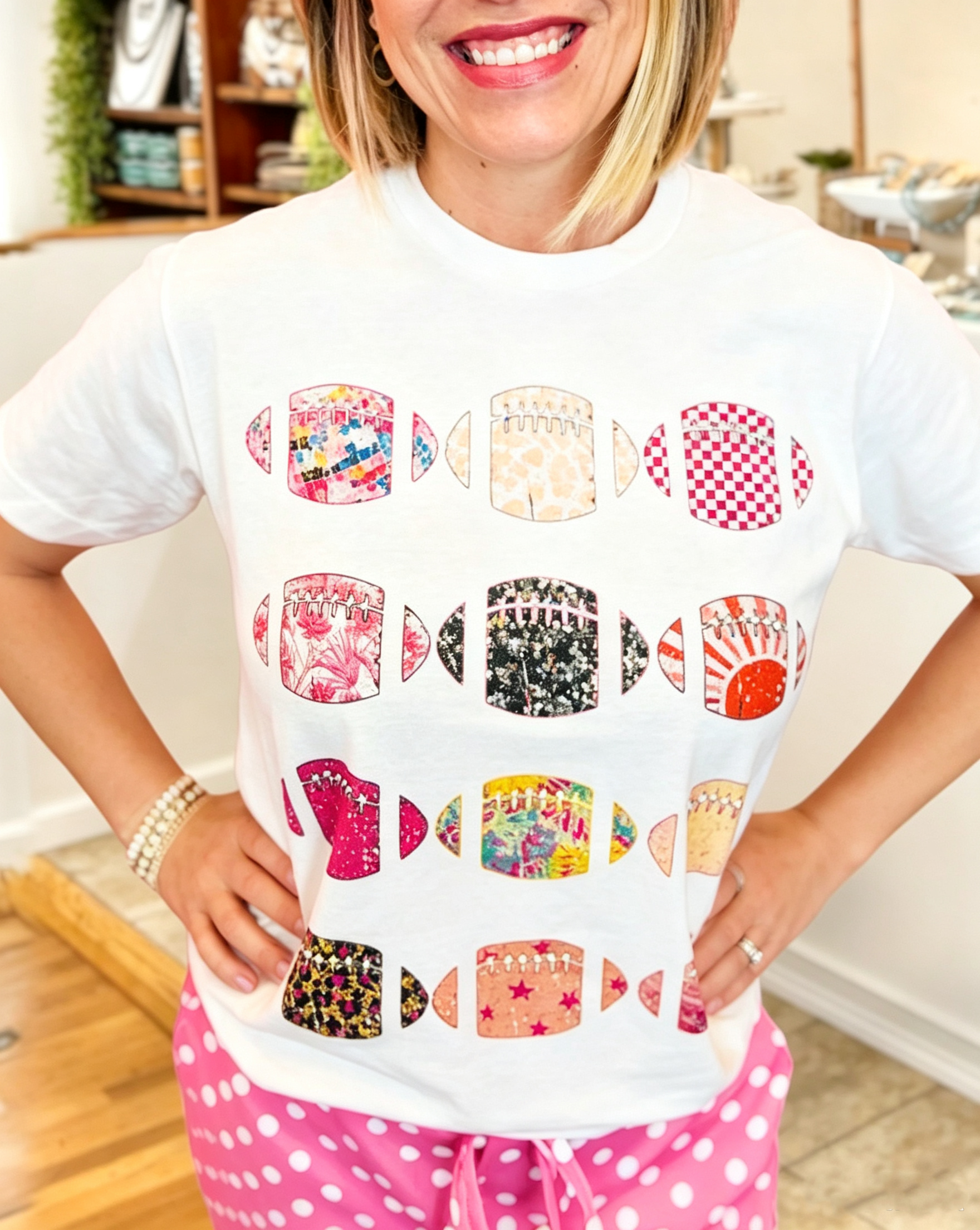 Football-Themed Mixed Print Tee