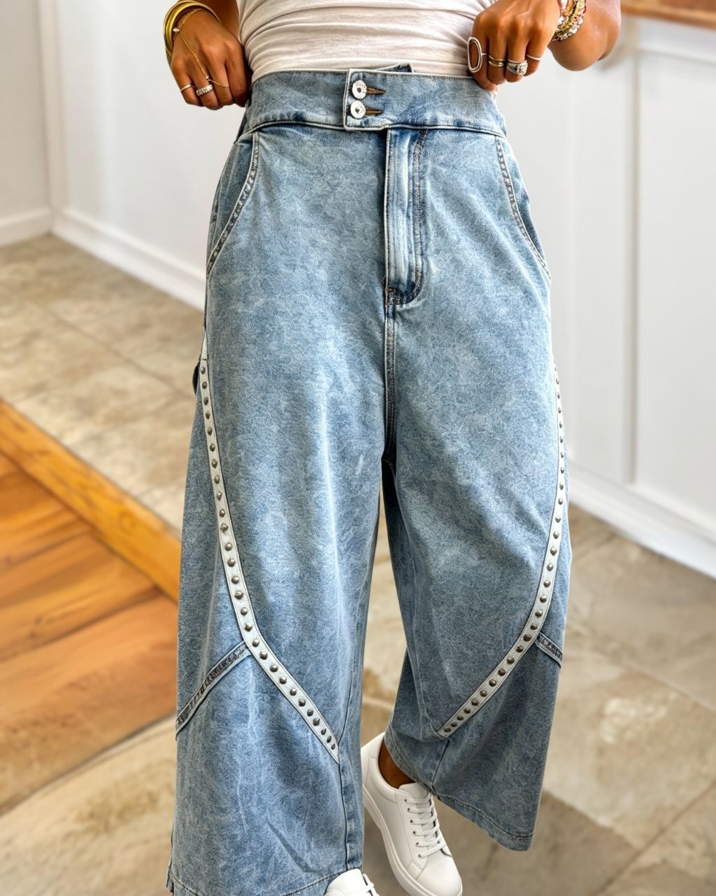 Stylish Studded Denim Pants
