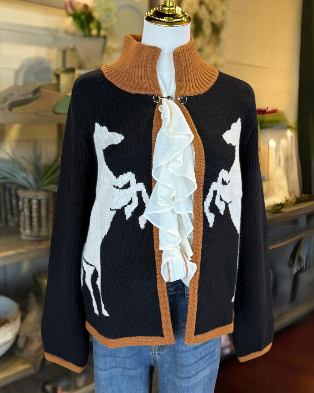 Trendy Horse Embroidery Knit Cardigan