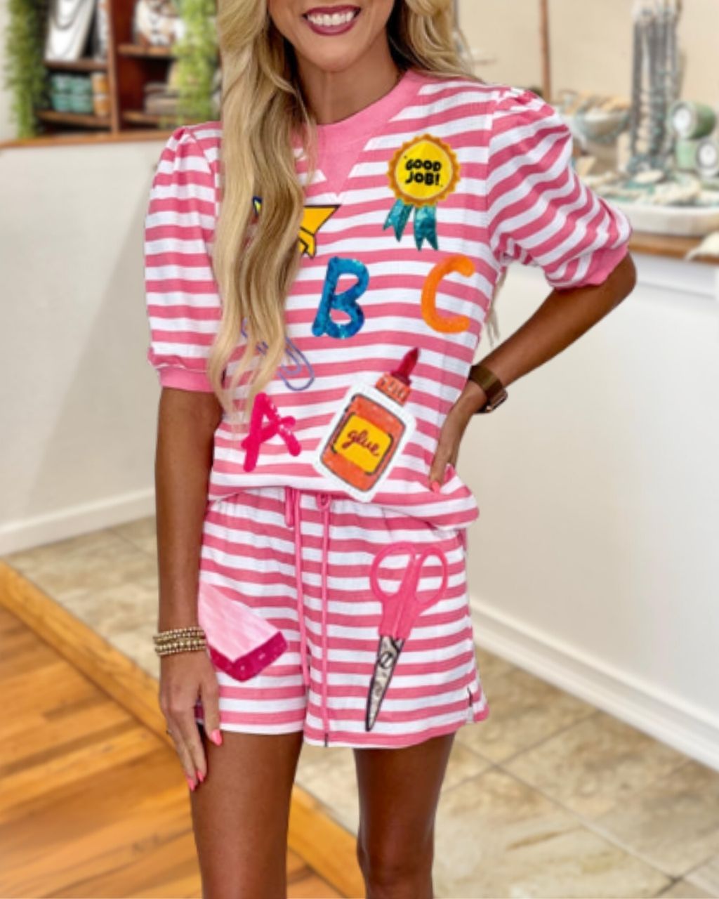 Stationery Sequined Striped Shorts Set