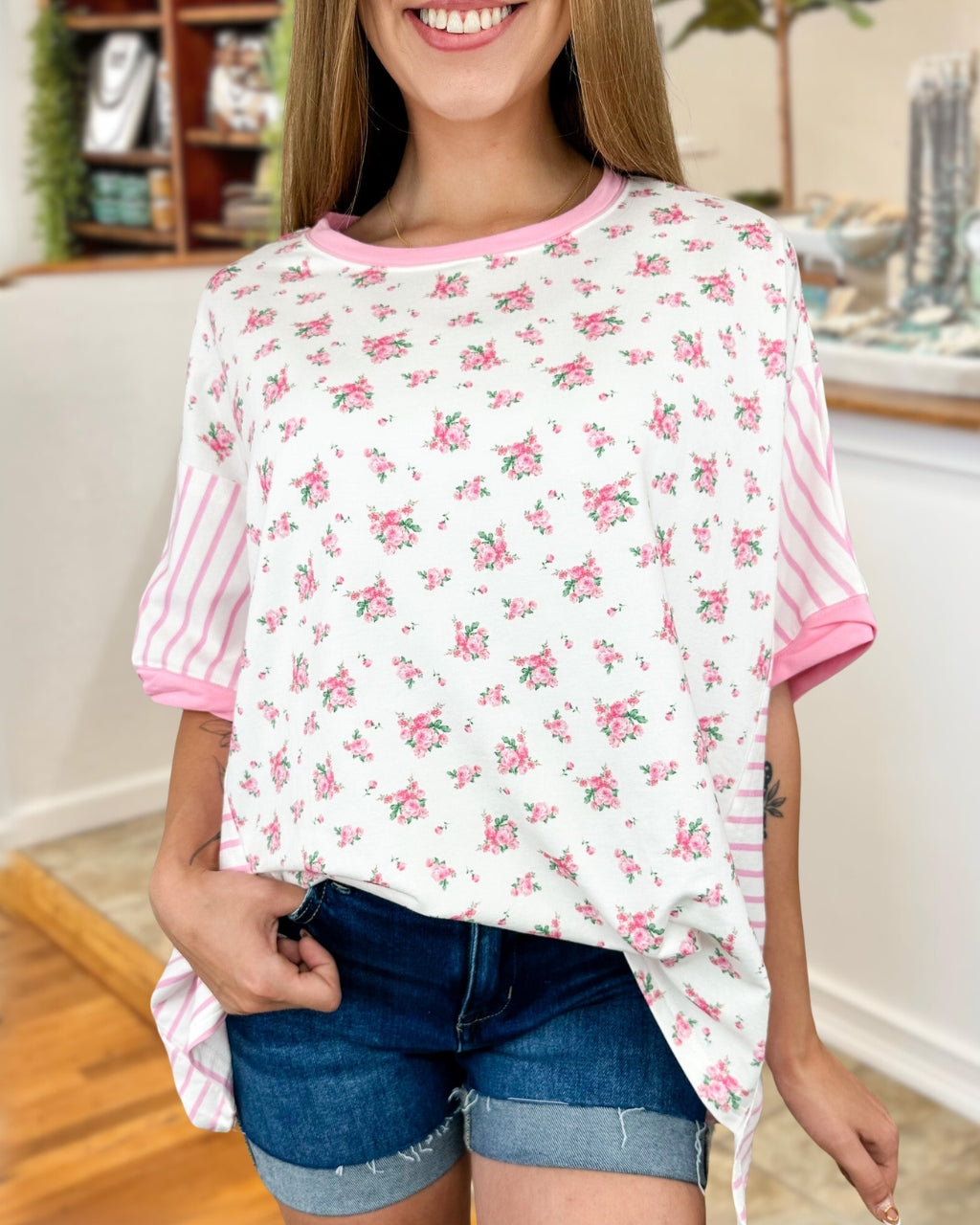 Fresh Floral Striped Patchwork Top