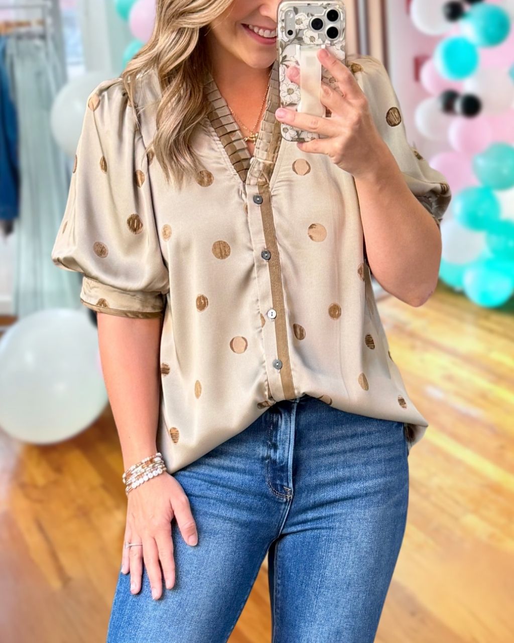 Stylish Polka Dot Satin Top