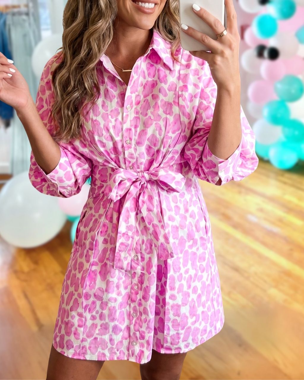 Charming Leopard Satin Shirt Dress