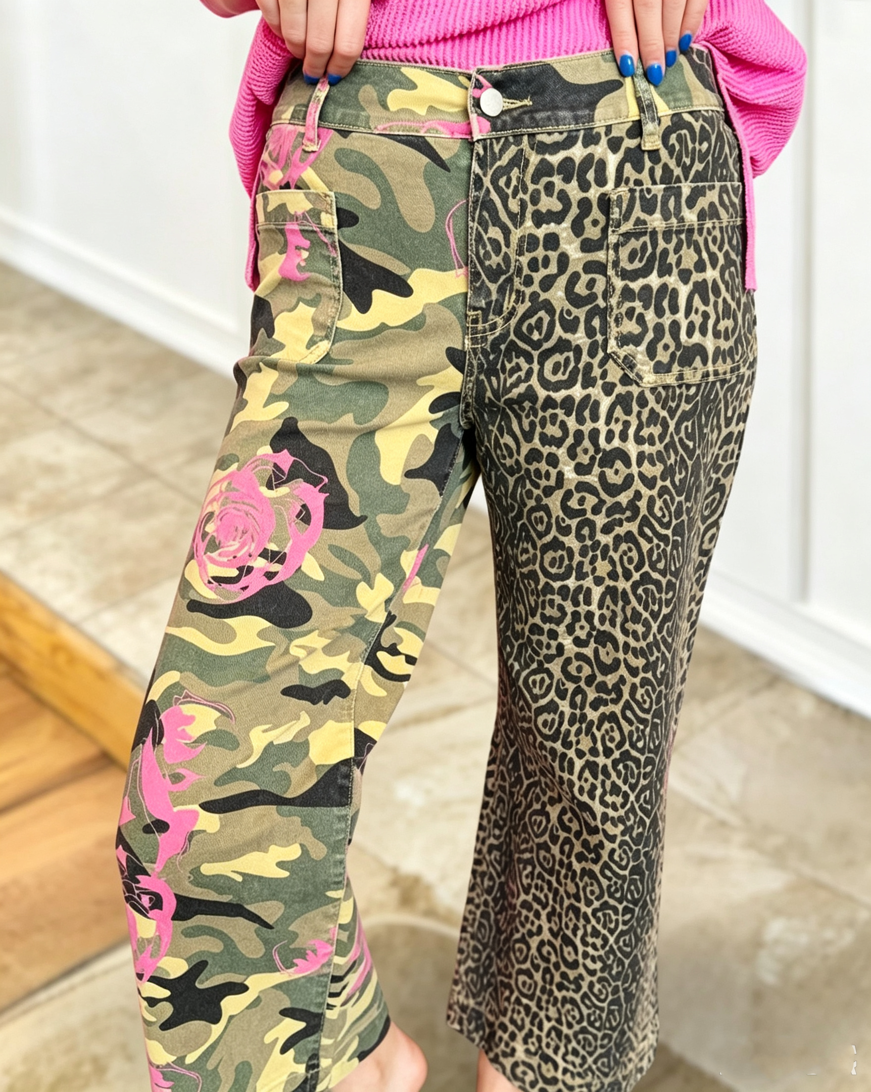Rose Camouflage Leopard Patchwork Pants