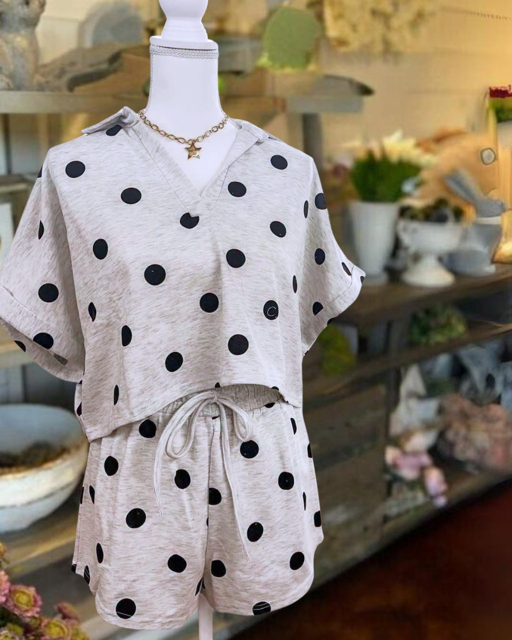 Casual Polka Dot T-shirt Shorts Set