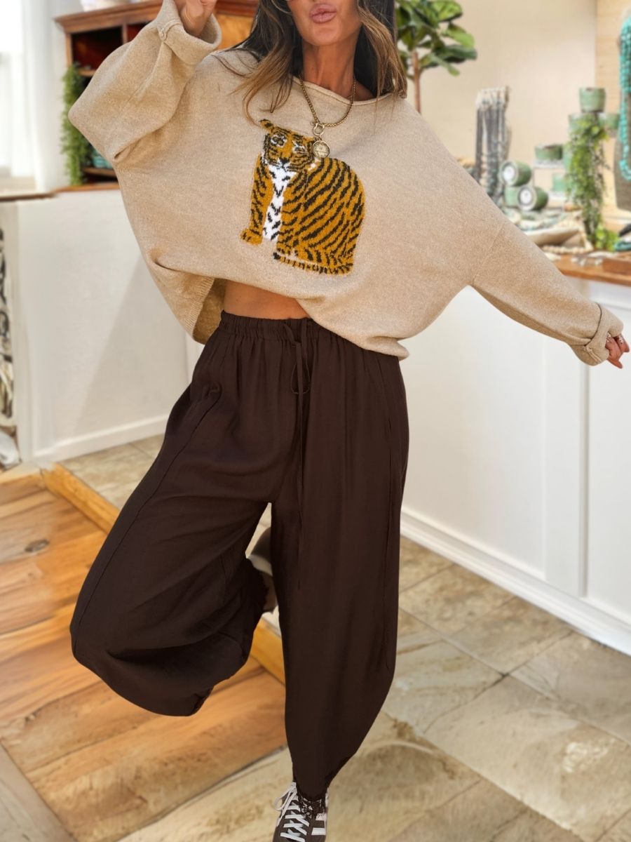 Cute Tiger-Embroidered Top