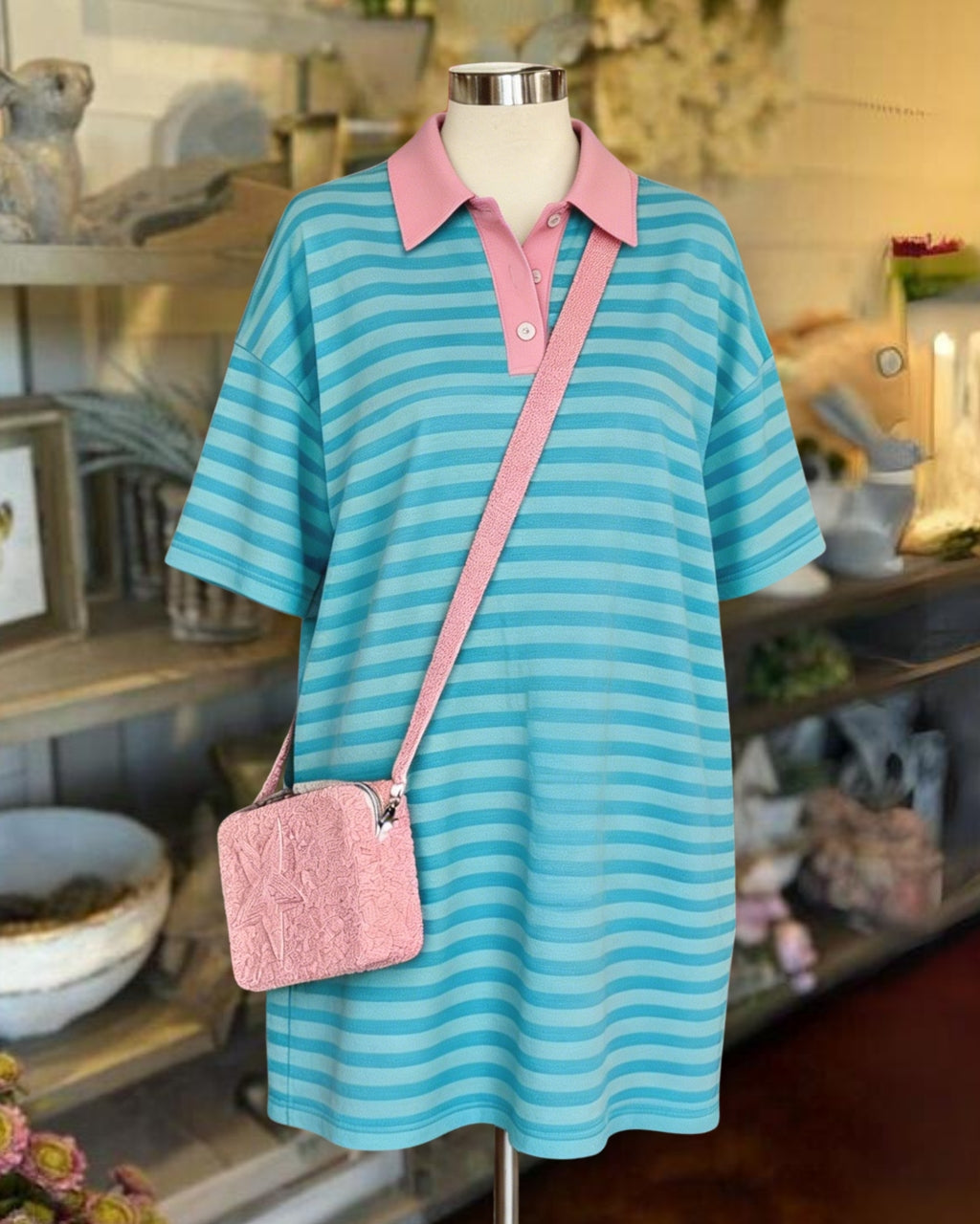 Contrasting Collar Striped Dress