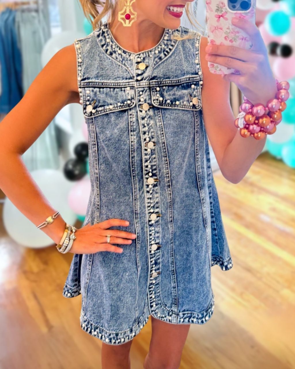 Denim Washed Beaded Dress
