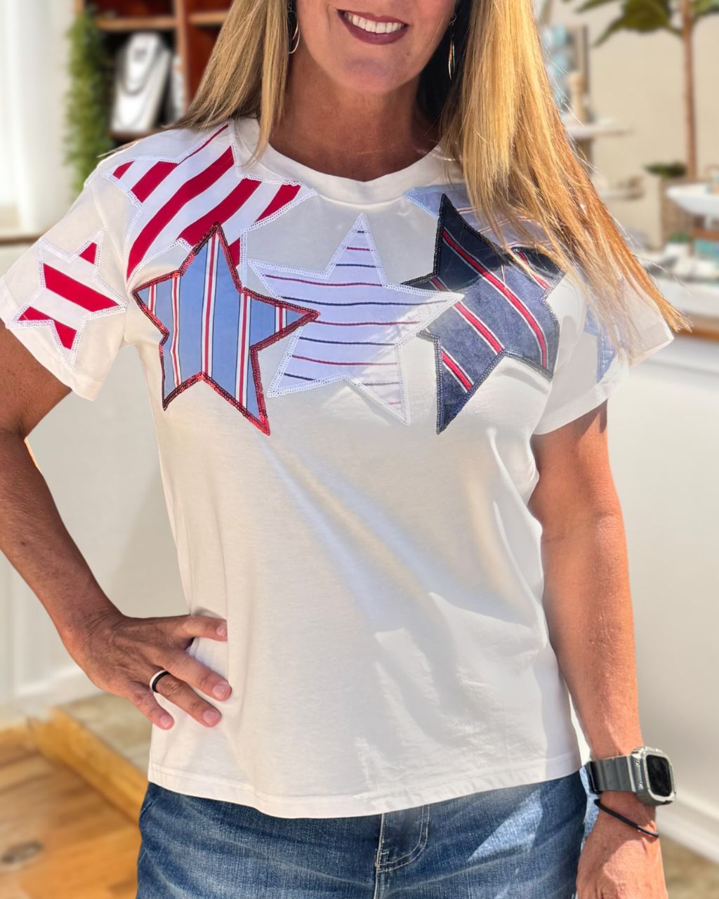 Striped Star Sequins T-Shirt