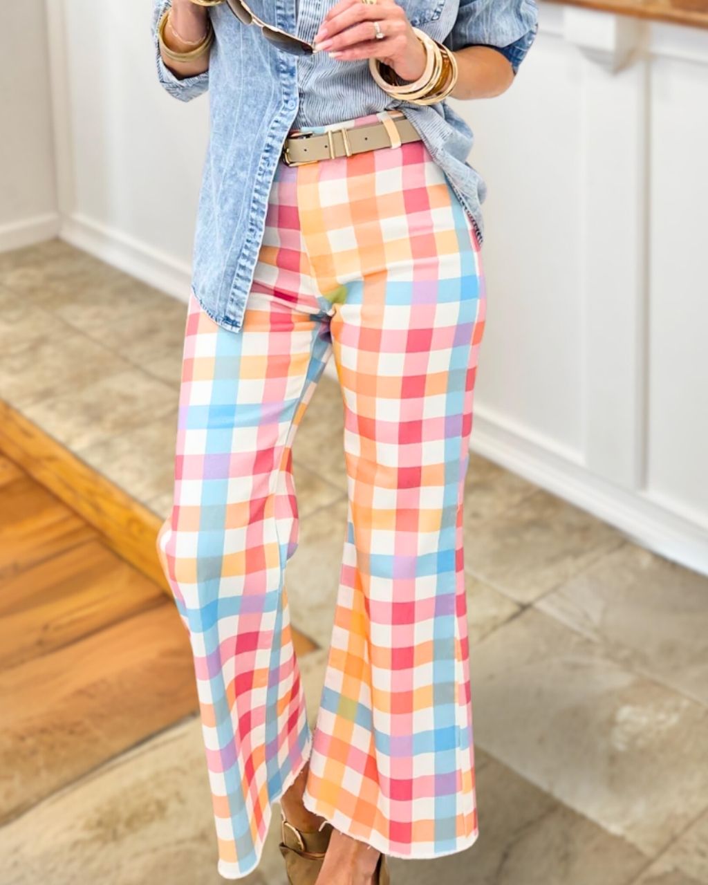 Colorful Plaid Flared Pants