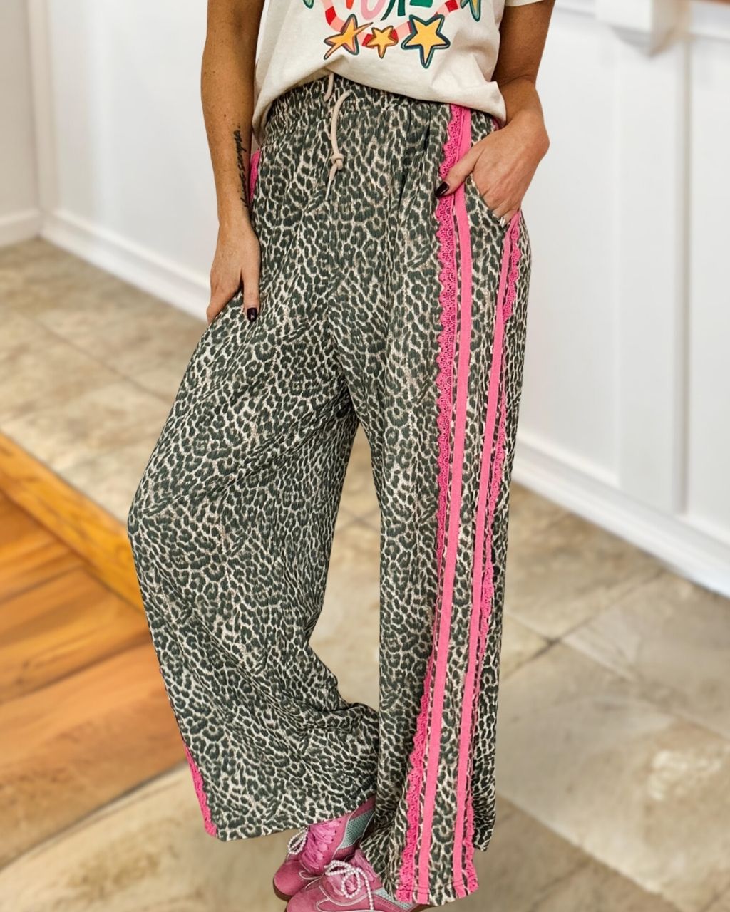 Wild Leopard Contrast Striped Pants