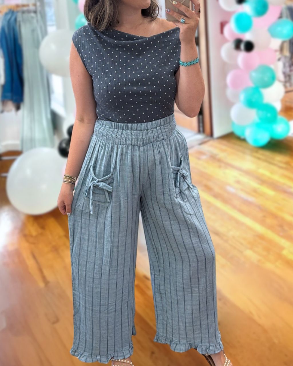 Chic Pockets Striped Linen Pants