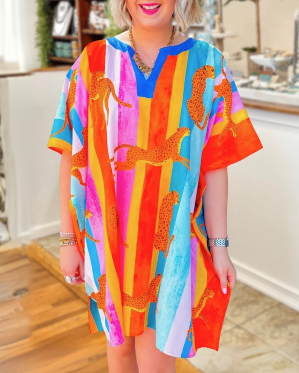 Rainbow Striped Cheetah Dress