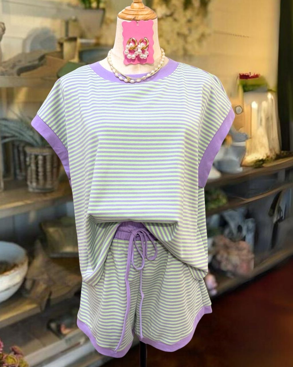 Striped Sleeveless Shorts Set
