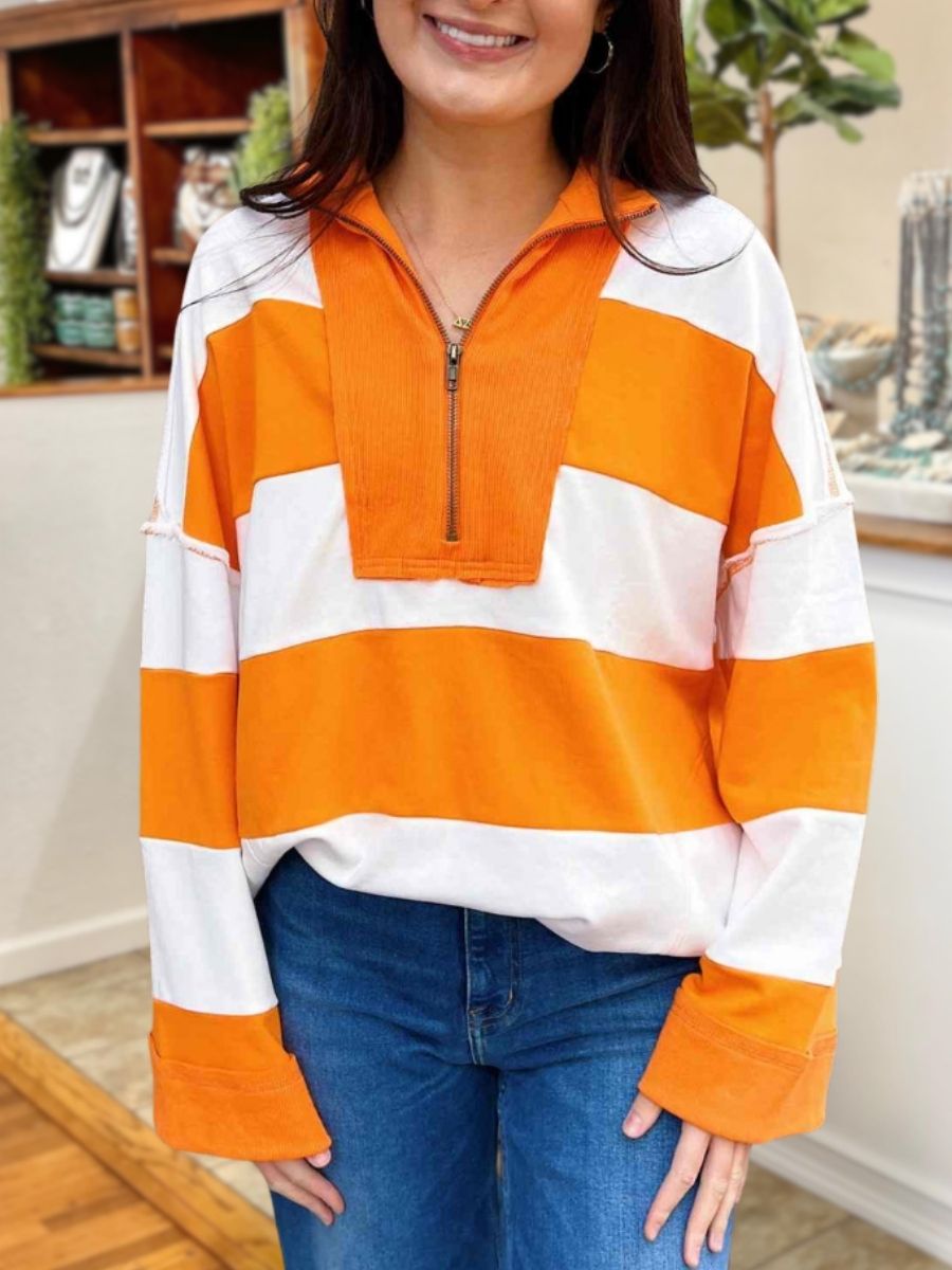 Stylish Striped Zip-Up Pullover