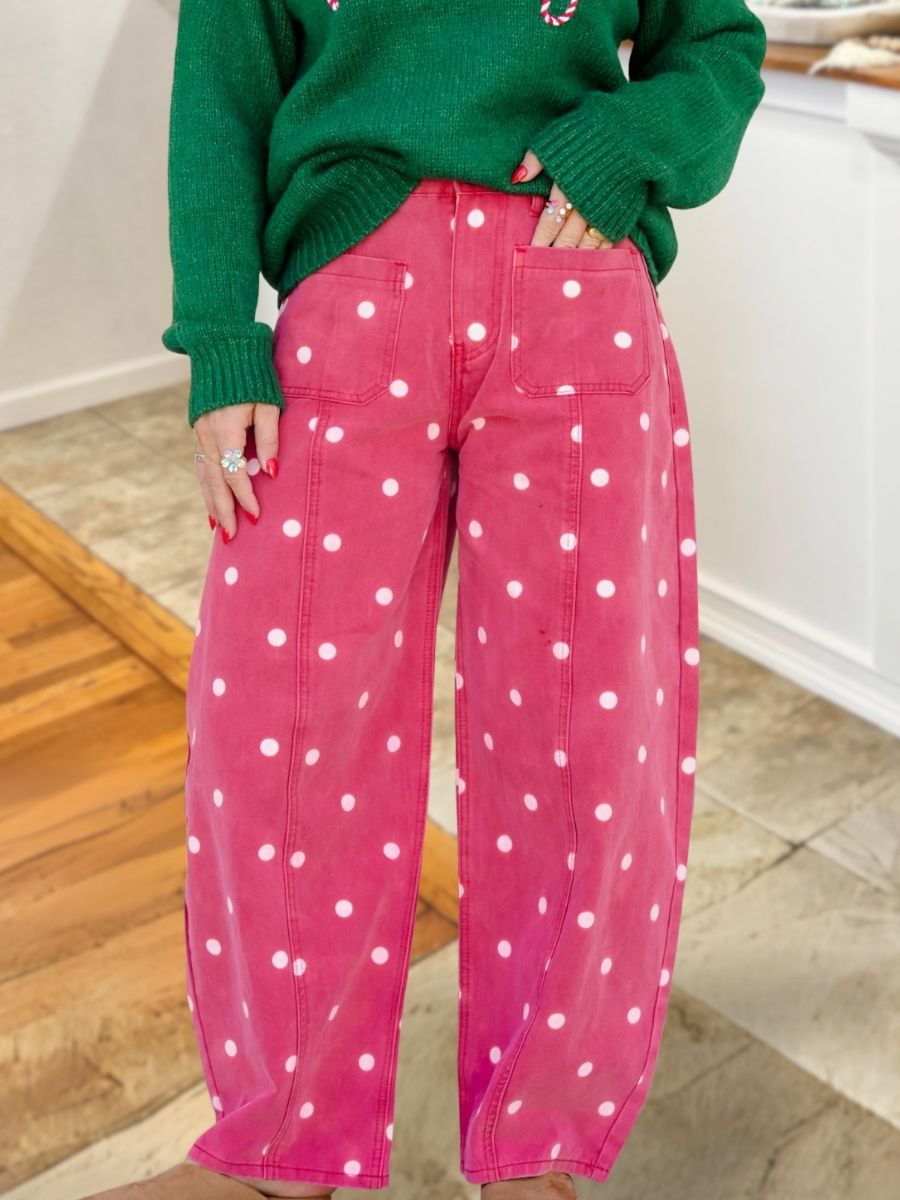 Polka Dot Front Pocket Lantern Pants