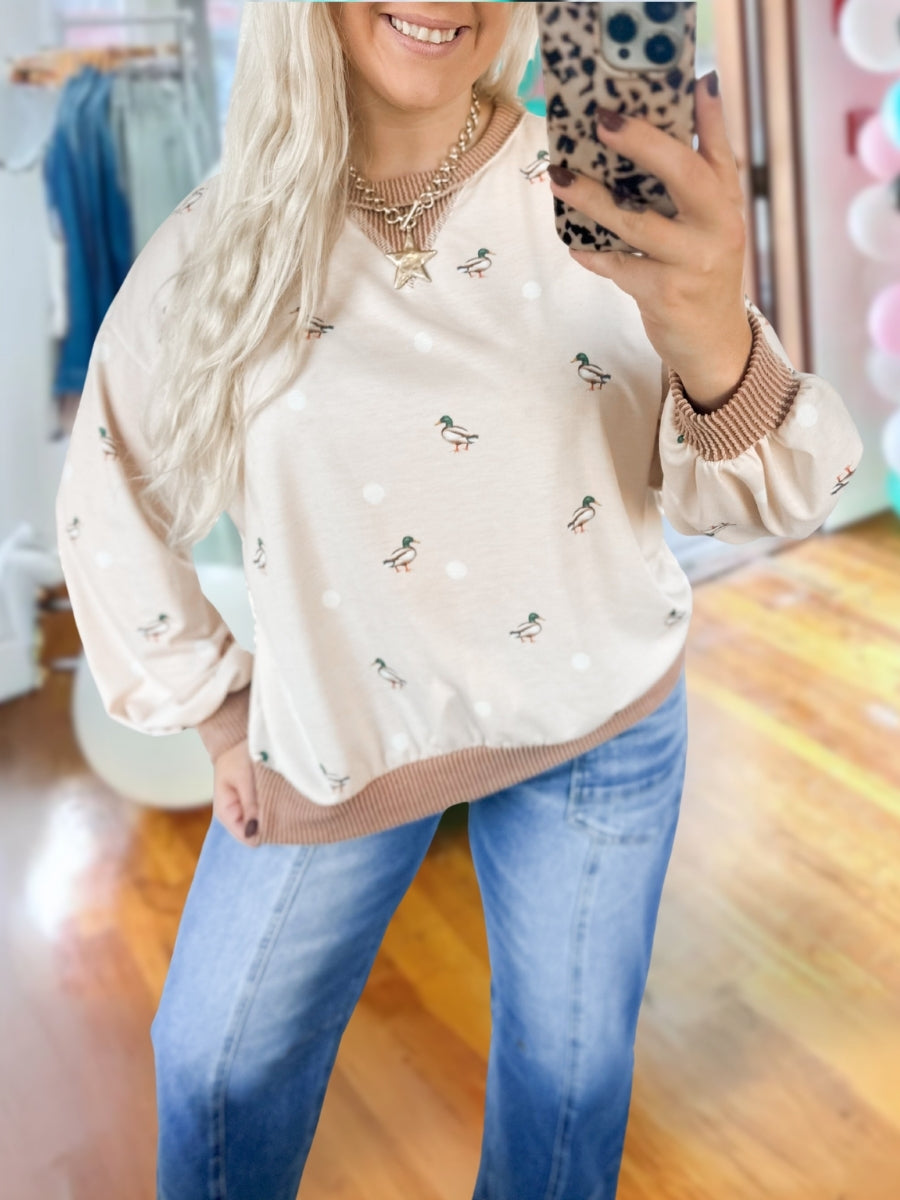 Autumn Mallard Duck Polka-Dot Pullover