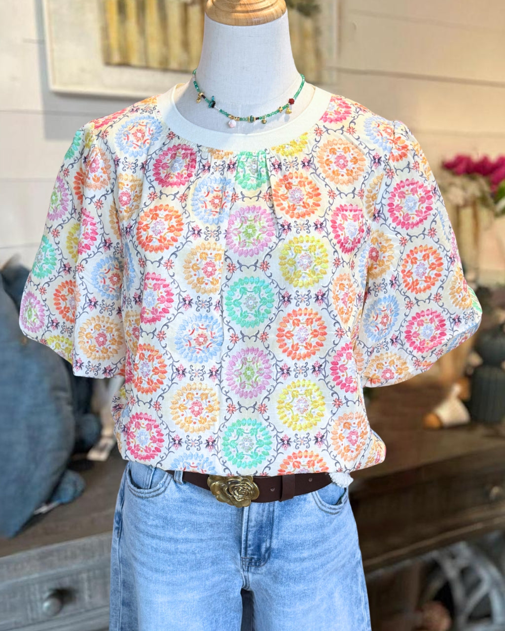 Colorful Floral Round Badge Top