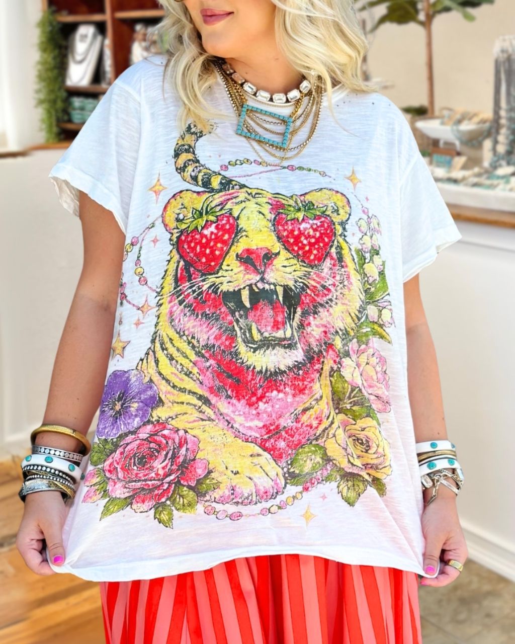 Strawberry Sunglasses Tiger Print T-Shirt