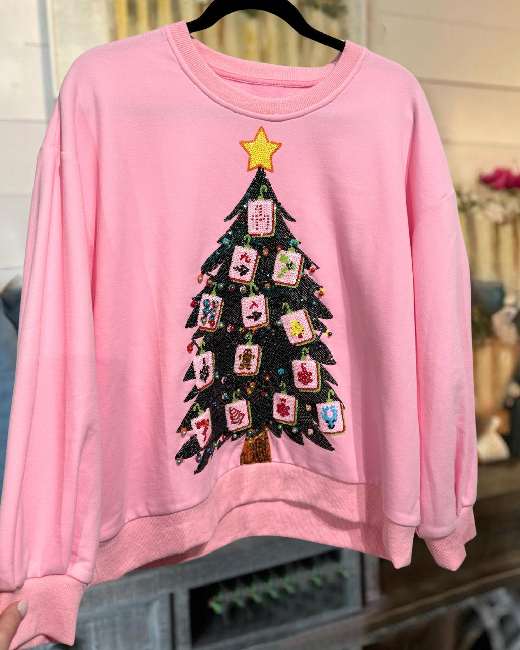 Fun Mahjong Christmas Tree Sequin Sweatshirt