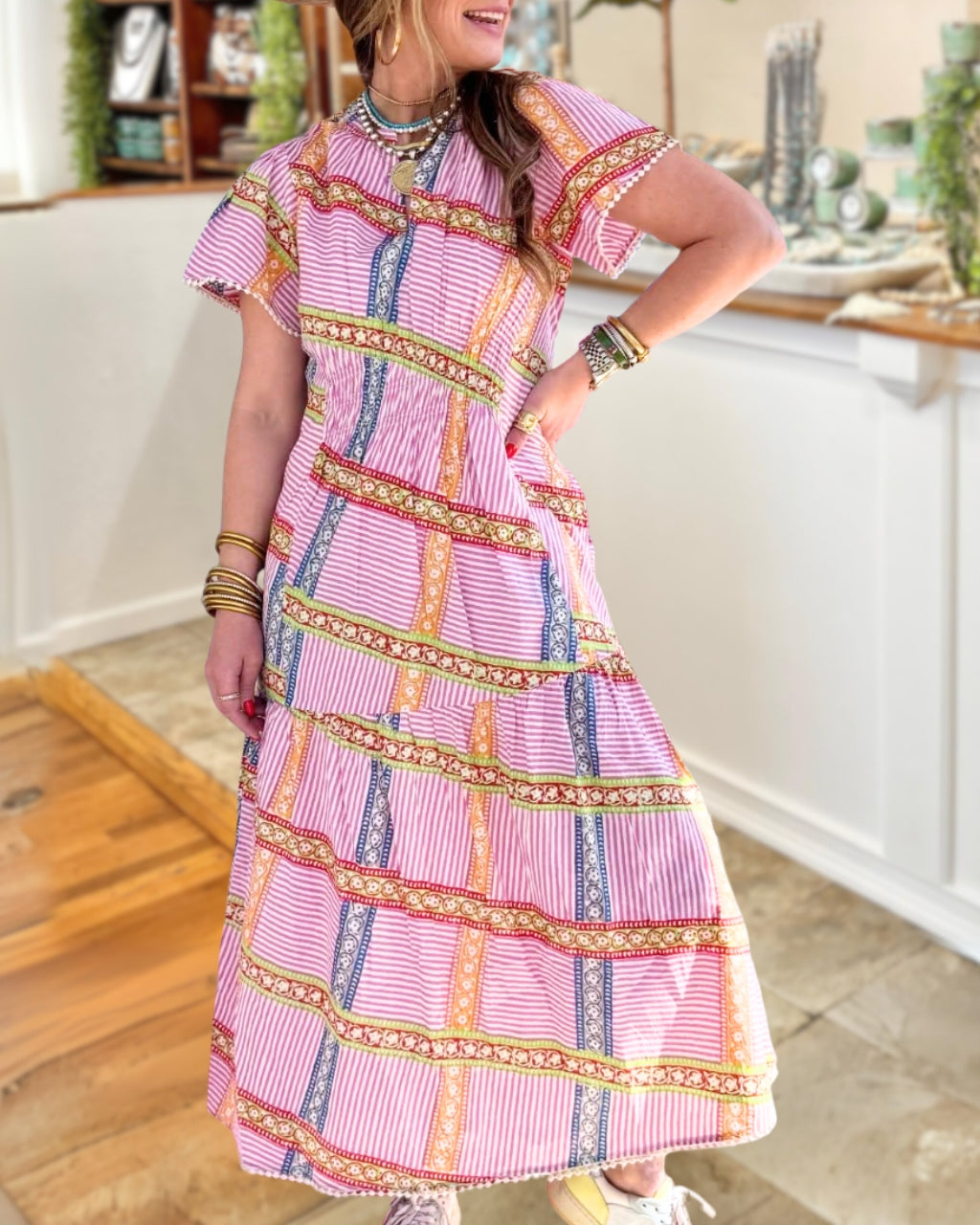 Chic Twisted Print Striped Dress