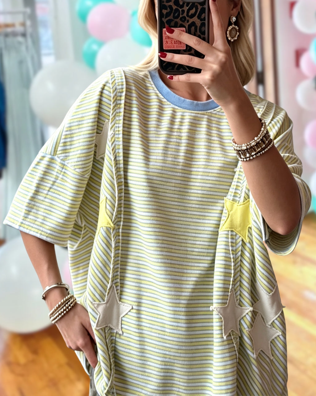 Star Patch Stripe Oversized Top