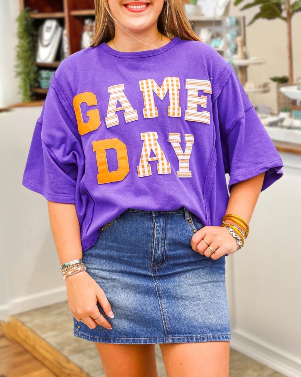 Game Day Checkered Patchwork T-shirt