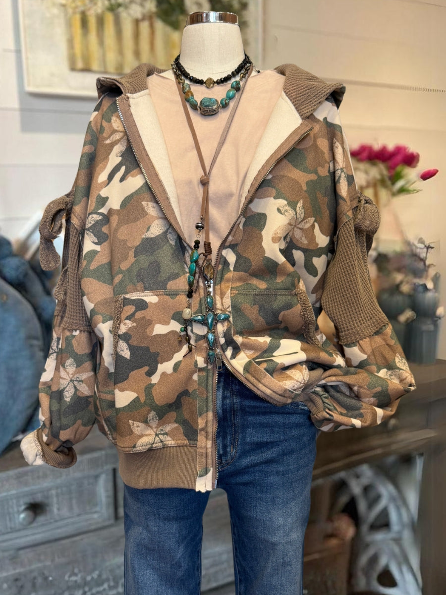 Camouflage Bow Hooded Jacket