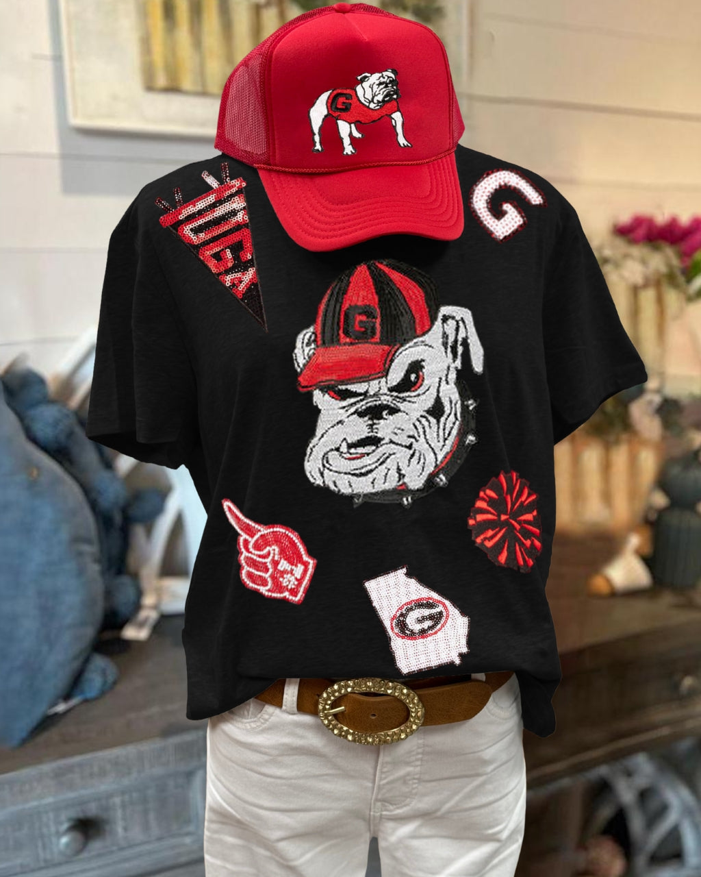 UGA Bulldogs Sequin Embellished Tee