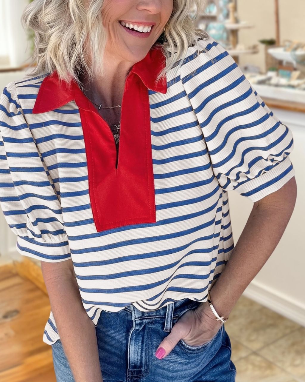Striped Color-blocked Polo Top